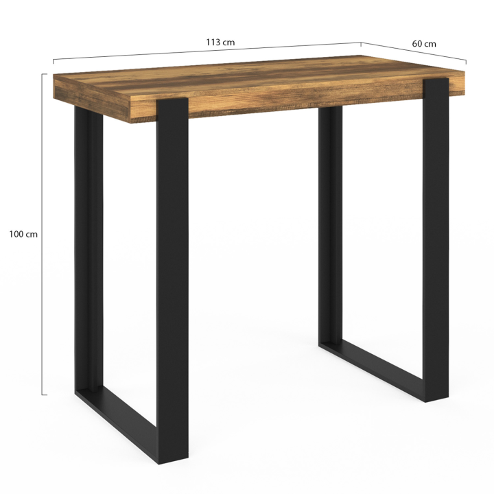 Table haute de bar PHOENIX bois foncé effet vieilli et noir 113 cm