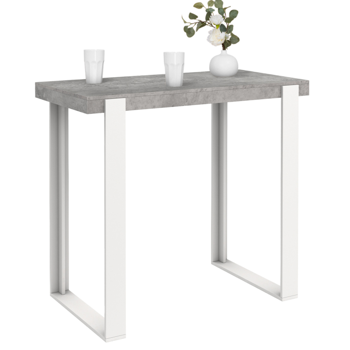 Table haute de bar PHOENIX effet béton et blanc 113 cm