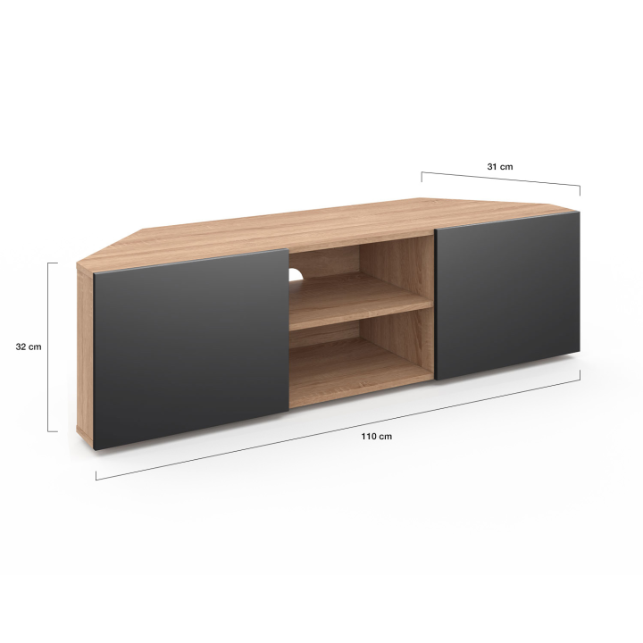 Mueble esquinero para TV en haya y negro 110 cm - ELI | ID Market