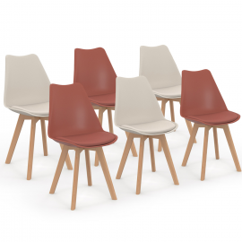 Lot de 6 chaises scandinaves SARA mix color terracotta x3 et beige x3