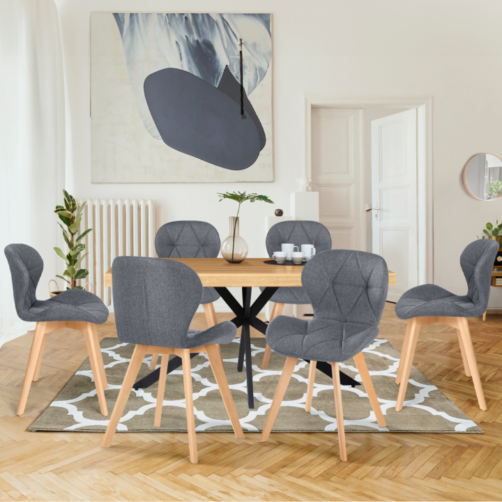 Lot de 6 chaises ROBINE en tissu gris foncé pour salle à manger