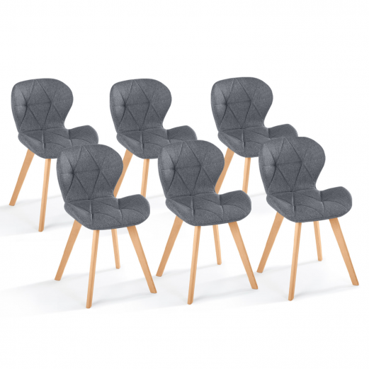 Lot de 6 chaises ROBINE en tissu gris foncé pour salle à manger