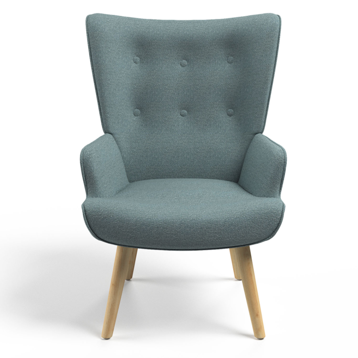 Fauteuil scandinave IVAR en tissu vert eucalyptus