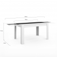 Table à manger extensible rectangle GEORGIA 6-10 personnes blanche et noire 140-220 x 90 cm