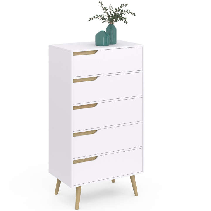 Chiffonnier 5 tiroirs HELSINKI 60 cm commode semainier scandinave blanc