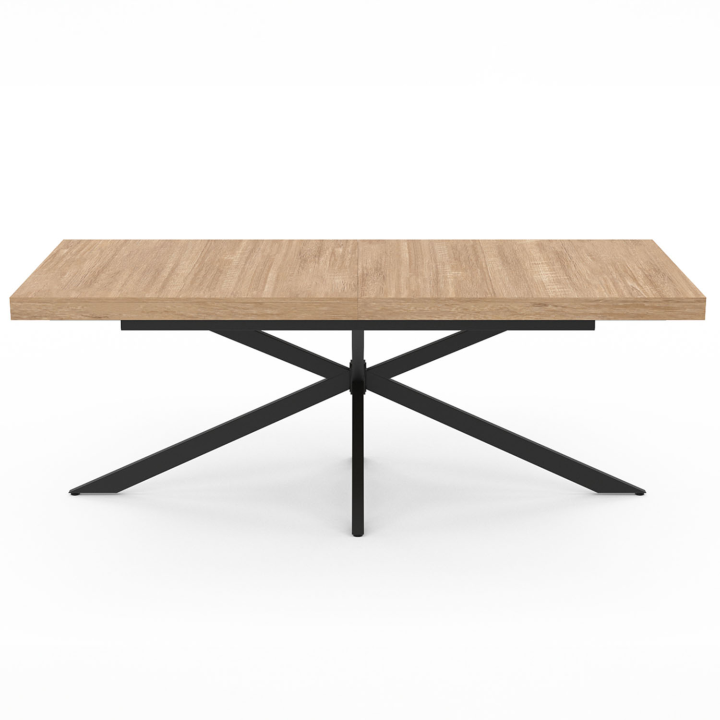 Table à manger extensible rectangle ALIX avec rangement 10-12 personnes pied araignée bois et noir 200-240 cm