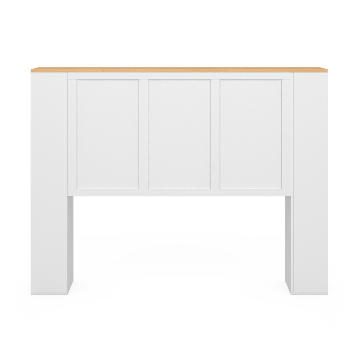 Tête de lit sur pied VITO 145 cm avec rangements blanc et plateau bois