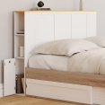 Tête de lit sur pied VITO 145 cm avec rangements blanc et plateau bois