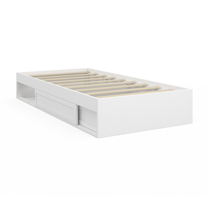 Cadre de lit simple SALEM avec rangement et sommier 90 x 190 CM blanc