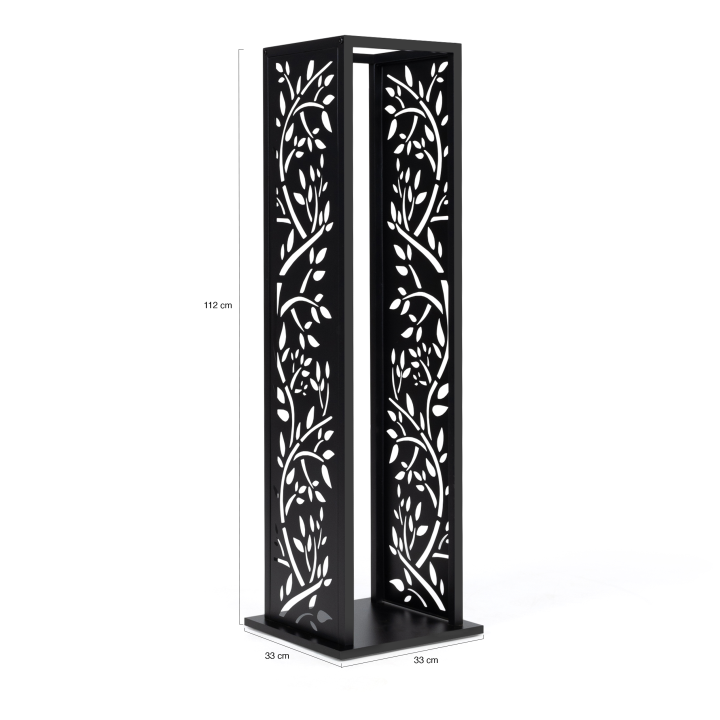 Range bûche vertical acier noir motif arbre H.112 cm