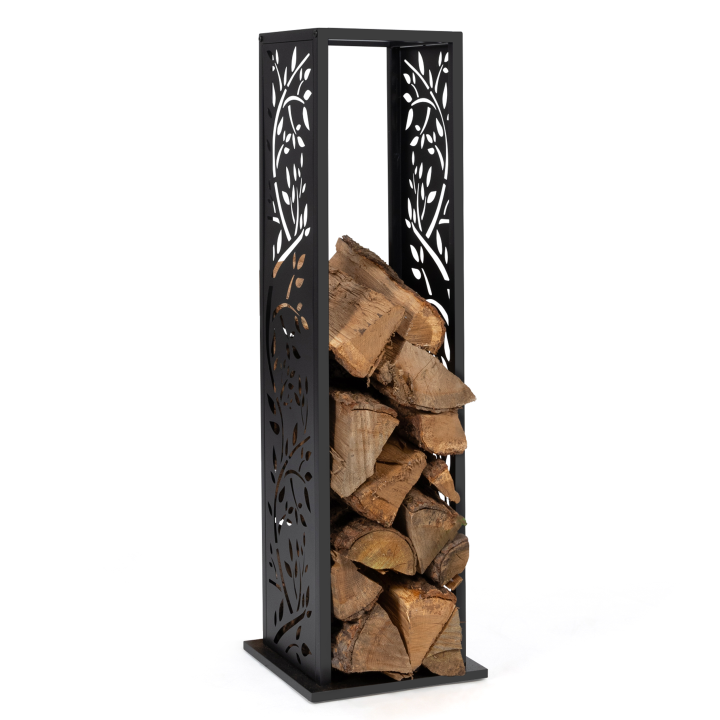 Range bûche vertical acier noir motif arbre H.112 cm