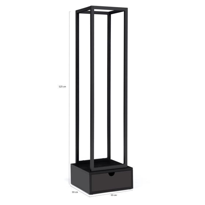 Range bûches vertical acier noir H. 125 cm avec tiroir