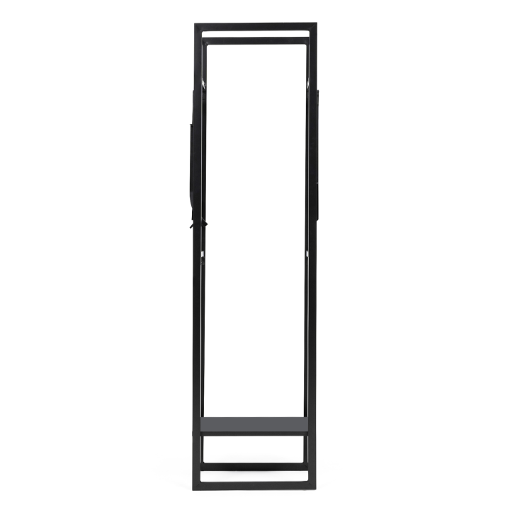 Range bûches vertical acier noir avec étagère et accessoires H. 170 cm pour cheminée