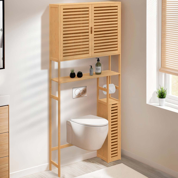 Meuble WC 3 en 1 avec armoires de rangement bambou BEA