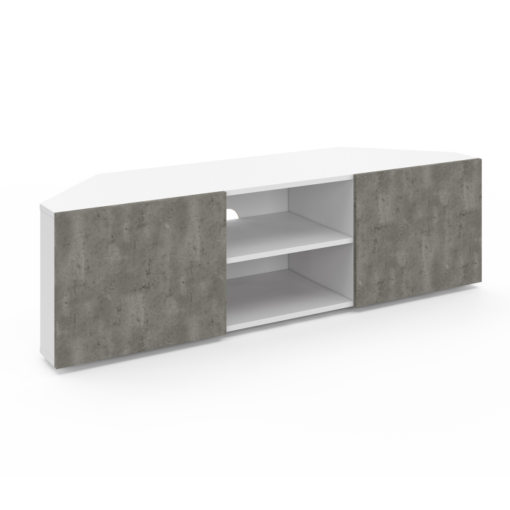 Mueble TV esquinero 110 cm efecto hormigón y blanco - ELI | ID Market