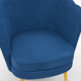 Fauteuil coquillage ADELLA bleu nuit en velours pieds dorés