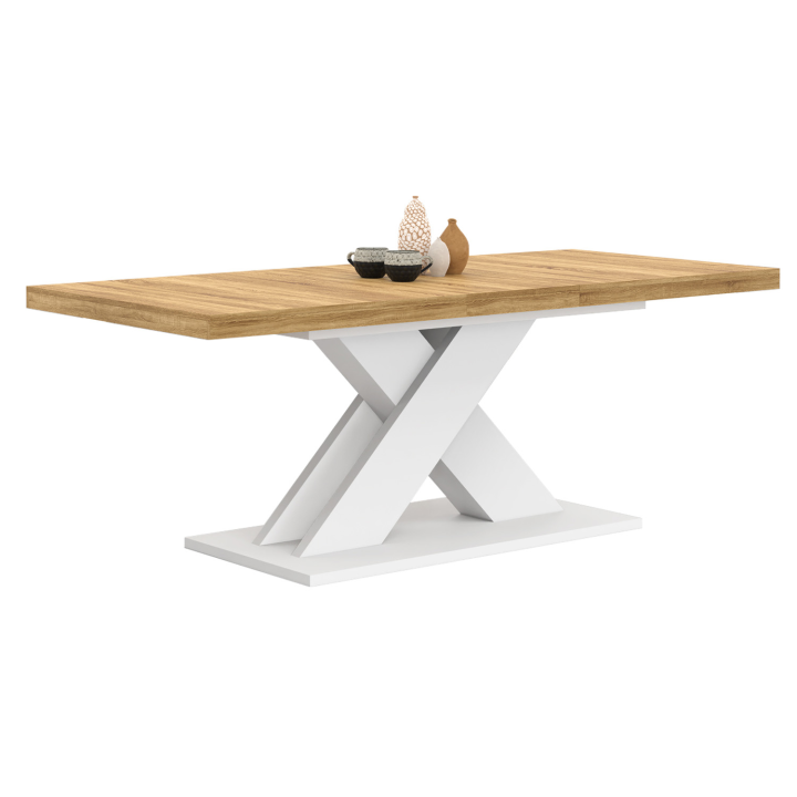 Mesa de comedor rectangular extensible 6-10 personas madera y blanco - ALICIA | ID Market