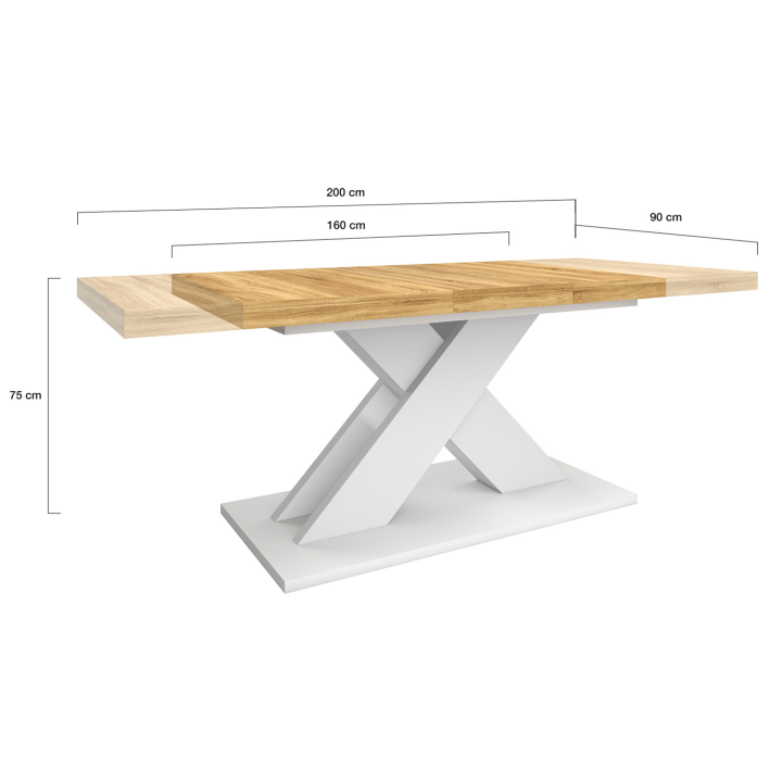 Mesa de comedor rectangular extensible 6-10 personas madera y blanco - ALICIA | ID Market