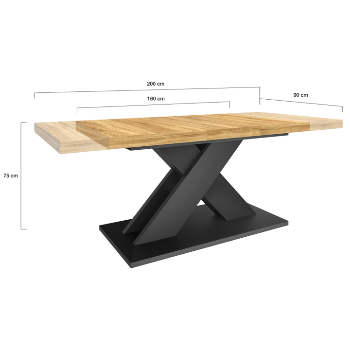 Mesa de comedor rectangular extensible 6-10 personas madera y negro - ALICIA | ID Market