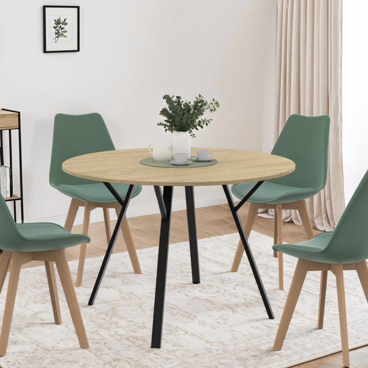 Mesa de comedor redonda 4-6 personas madera y negro 110 cm - YSEULT | ID Market