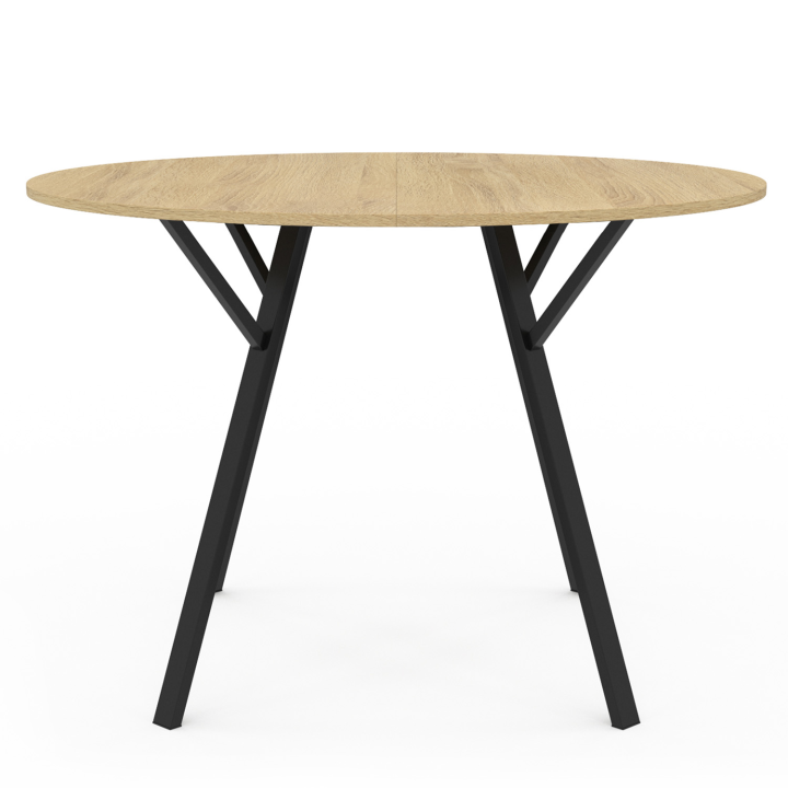 Table à manger ronde YSEULT 4-6 personnes bois et noir design industriel 110 cm