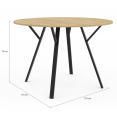 Table à manger ronde YSEULT 4-6 personnes bois et noir design industriel 110 cm