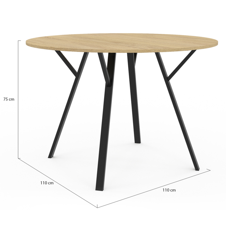 Mesa de comedor redonda 4-6 personas madera y negro 110 cm - YSEULT | ID Market