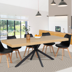 Table à manger extensible rectangle ALIX avec rangement 6-10 personnes bois et noir 160-200 cm