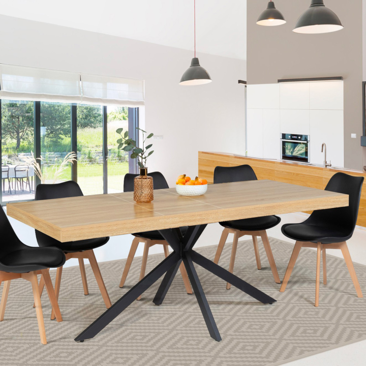 Mesa de comedor extensible madera y negro 6-10 personas 160-200 cm - ALIX | ID Market