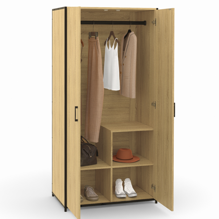 Armoire 2 portes DETROIT penderie 80 cm avec étagères rangement maxi capacité