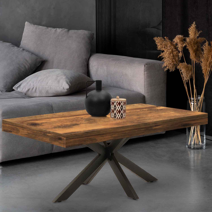 Mesa de centro rectangular, 110 cm, madera oscura, efecto envejecido y negro - ALIX | ID Market