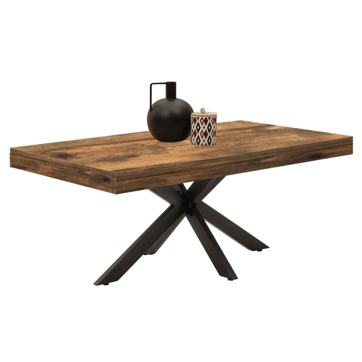 Mesa de centro rectangular, 110 cm, madera oscura, efecto envejecido y negro - ALIX | ID Market