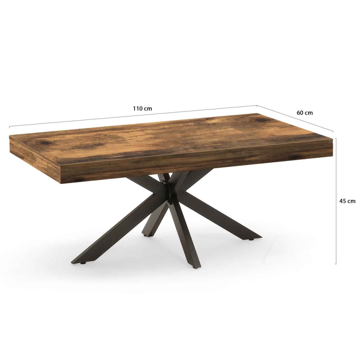 Mesa de centro rectangular, 110 cm, madera oscura, efecto envejecido y negro - ALIX | ID Market