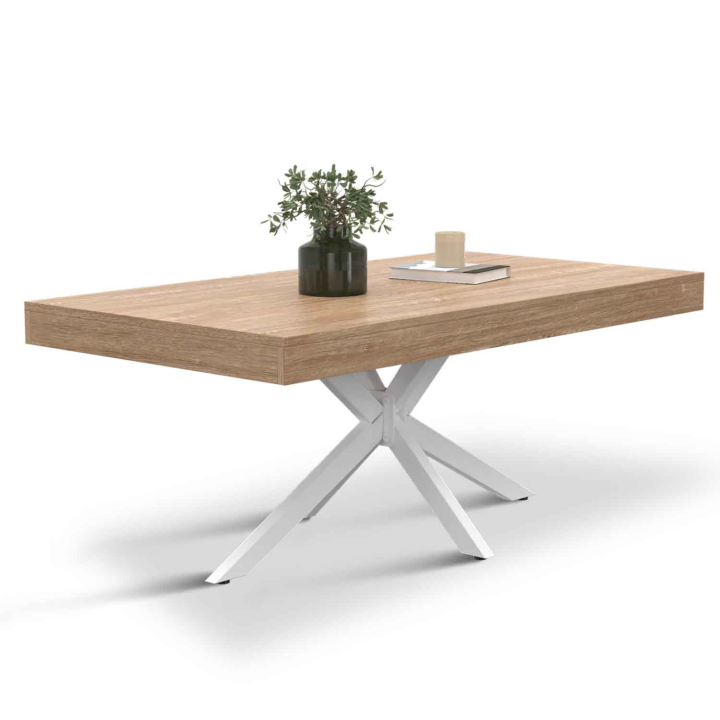 Mesa de centro rectangular madera y blanco 110 cm - ALIX | ID Market