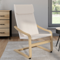 Fauteuil NILS bois façon hêtre et coussin tissu beige