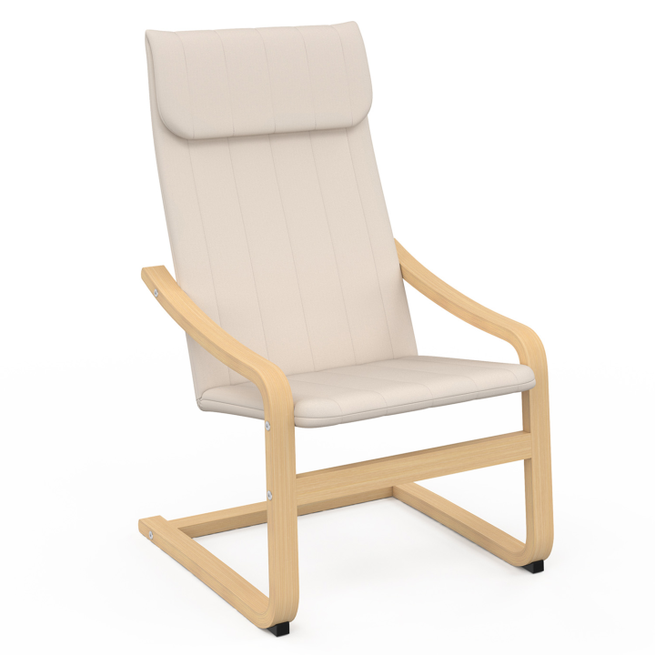 Sillón escandinavo de madera de haya con cojín de tela beige - NILS | ID Market