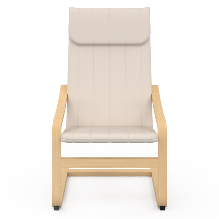 Fauteuil NILS bois façon hêtre et coussin tissu beige