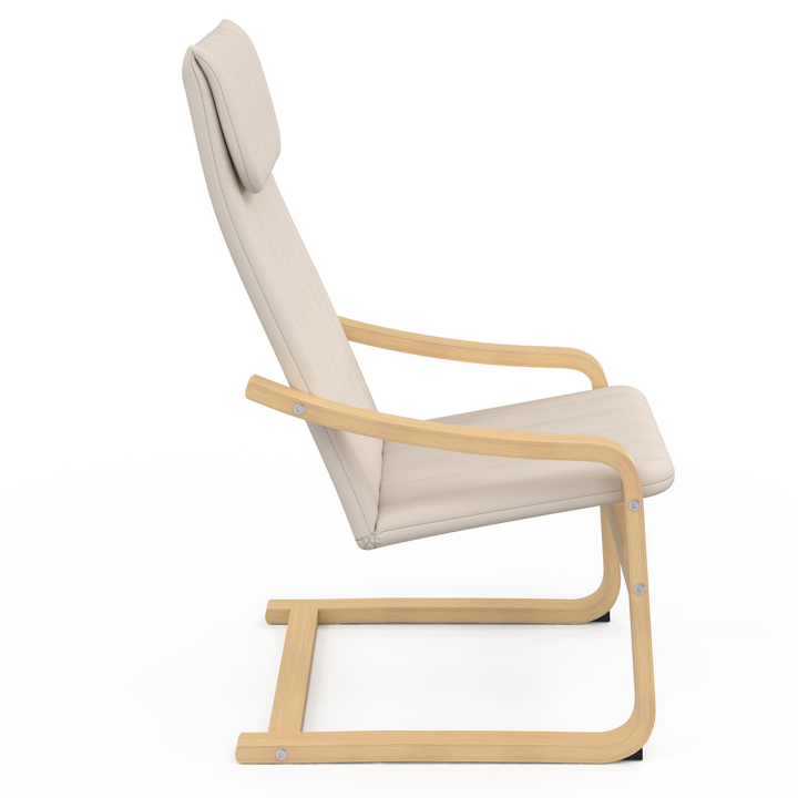 Sillón escandinavo de madera de haya con cojín de tela beige - NILS | ID Market