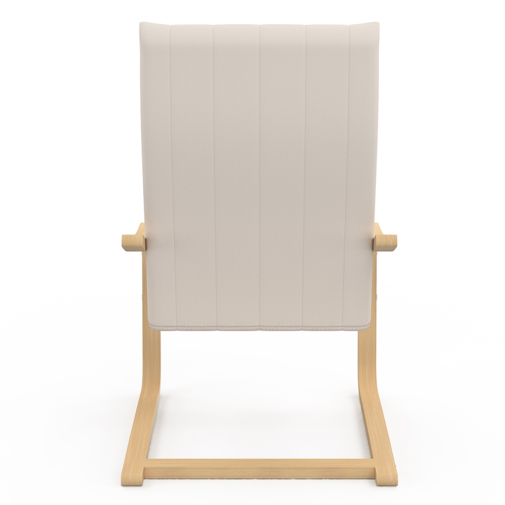 Fauteuil NILS bois façon hêtre et coussin tissu beige