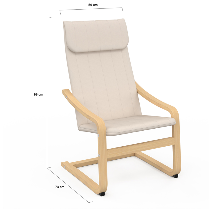 Sillón escandinavo de madera de haya con cojín de tela beige - NILS | ID Market