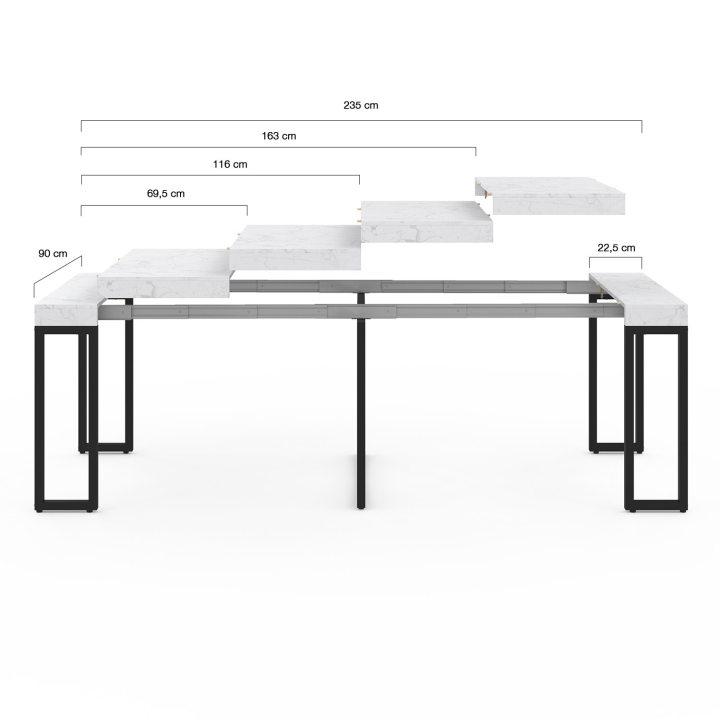 Table console extensible 10 personnes 235 cm plateau effet marbre blanc ALASKA