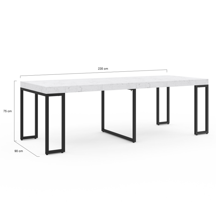 Table console extensible 10 personnes 235 cm plateau effet marbre blanc ALASKA