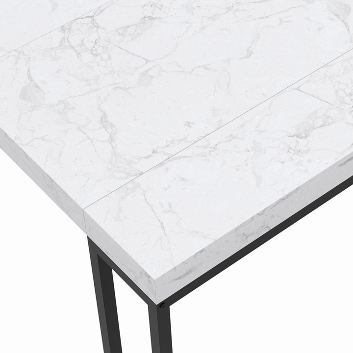 Table console extensible 10 personnes 235 cm plateau effet marbre blanc ALASKA