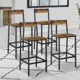 Lot de 4 tabourets de bar DAYTON avec dossier chaise de cuisine design industriel