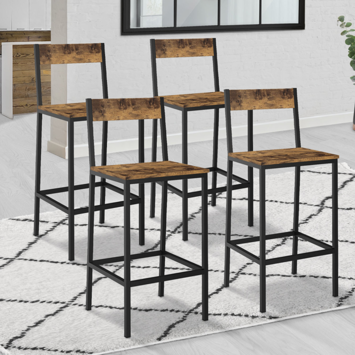 Lot de 4 tabourets de bar DAYTON avec dossier chaise de cuisine design industriel