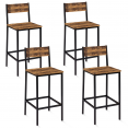 Lot de 4 tabourets de bar DAYTON avec dossier chaise de cuisine design industriel