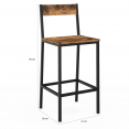 Lot de 4 tabourets de bar DAYTON avec dossier chaise de cuisine design industriel