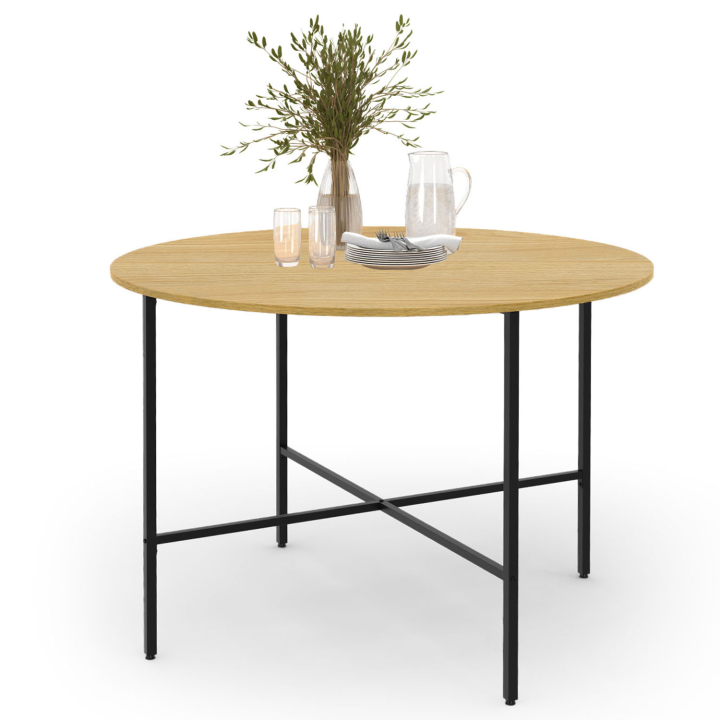 Table à manger ronde DETROIT 4-6 personnes design industriel 110 cm