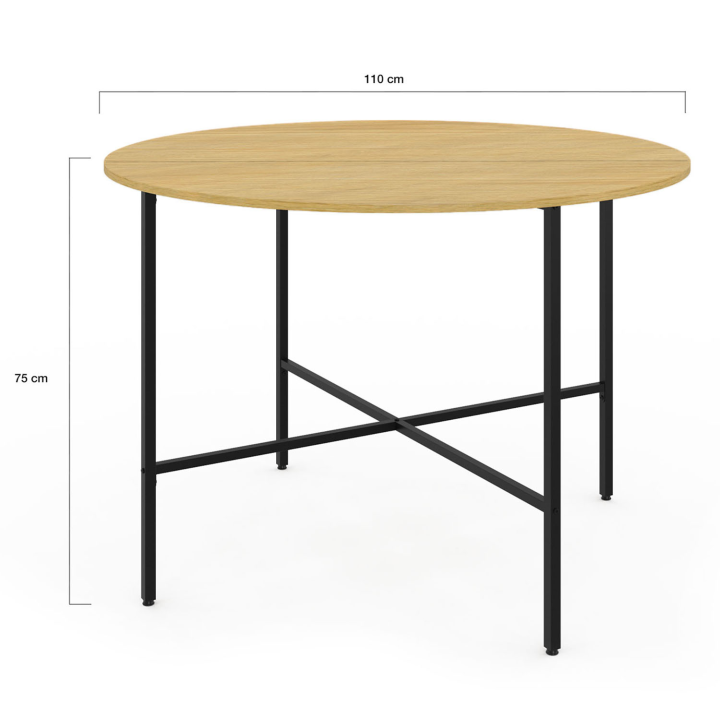 Mesa de comedor redonda 4-6 personas madera y metal 110 cm - DETROIT | ID Market