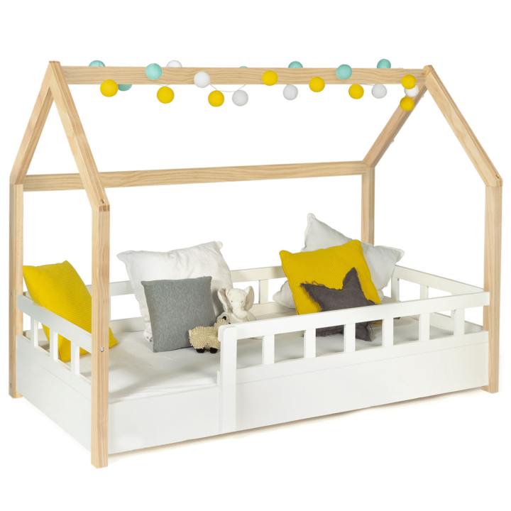 Cama cabina blanca y haya 80x160cm para niños - NEREE | ID Market